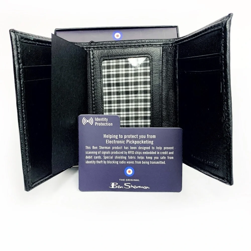 Ben Sherman Black Tri-Fold Genuine Leather Wallet